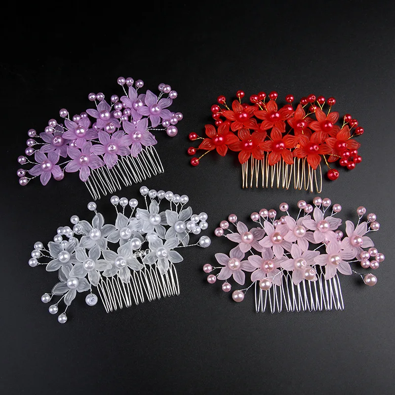 

Wedding Head Flower Crystal Pearl Hair Combs For Brides Handmade Women Head Ornaments Bridal Hair Clips Accessories Jewelry