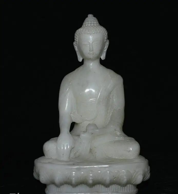 

8-дюймовая старая китайская белая Нефритовая буддистская фотоскульптура