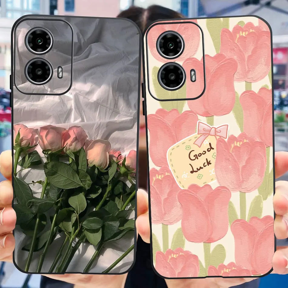 Элегантный силиконовый чехол для Motorola Moto G34 с изображением цветов и бабочек