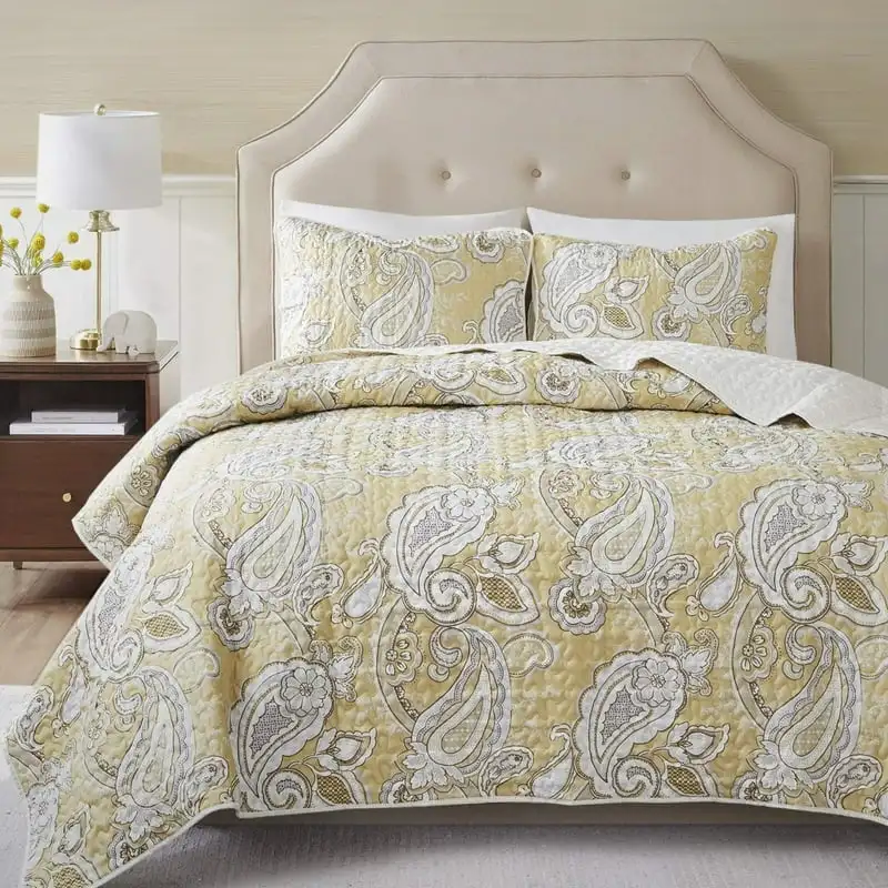 

Full/Queen Quilt Set Lightweight Microfiber Set Paisley Pattern Reversible Bedding 3pcs Bedspread