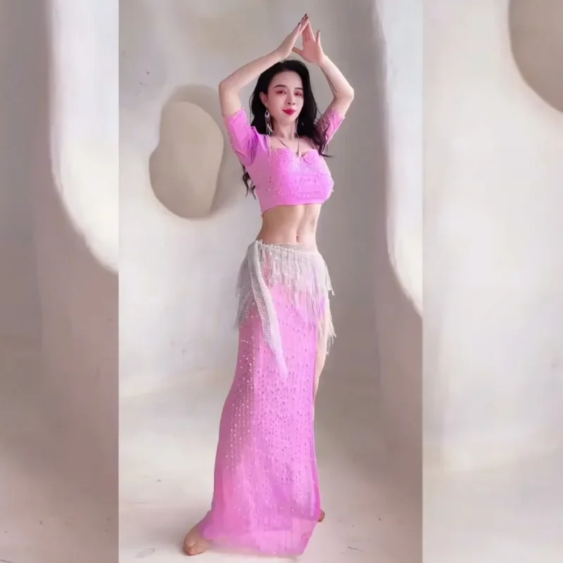 Костюмы для танца живота взрослых 2024 короткое танцевальное платье с бисером