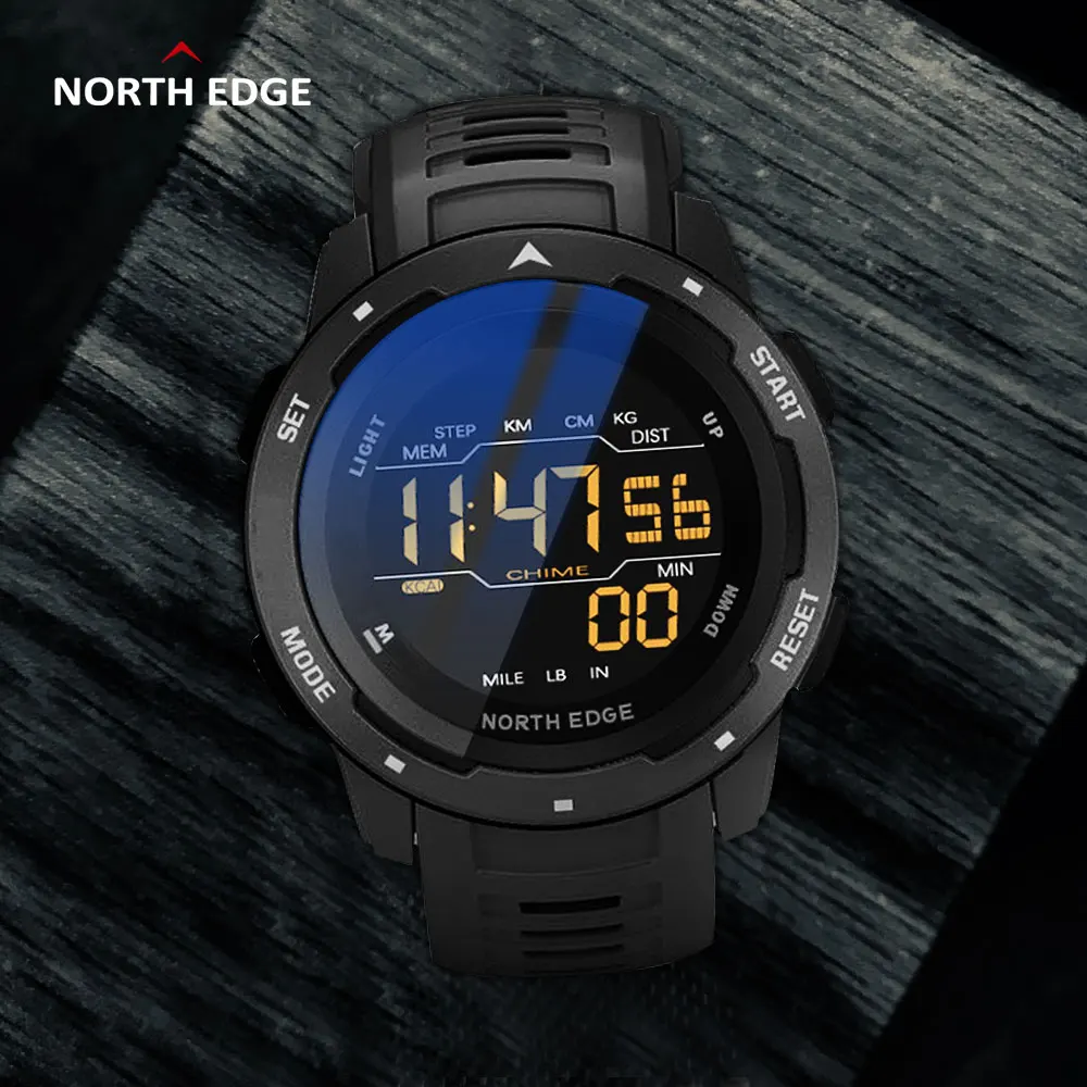 

Часы NORTH EDGE мужские цифровые спортивные, спортивные с двойным шагомером и будильником, водонепроницаемые цифровые в стиле милитари, 50 м