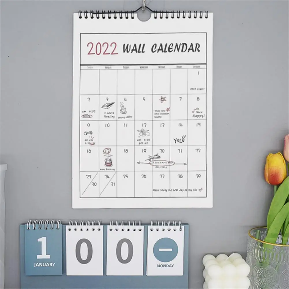 

White Good Clear Pattern Hanging Calendar Paper Planning Calendar Exquisite for Home