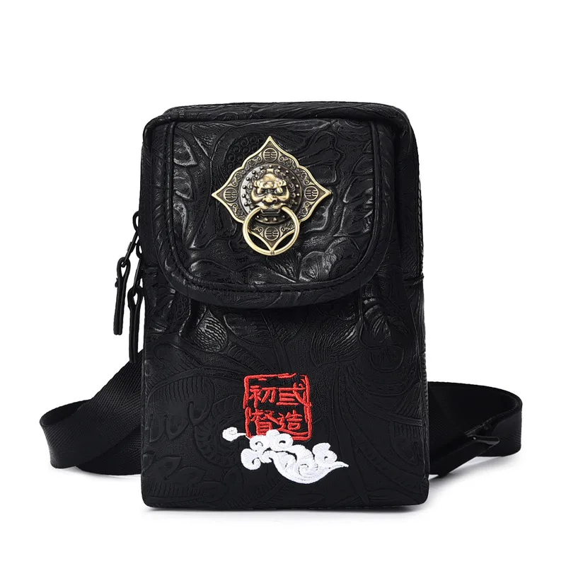Chinese Style Vintage Metal Lion Knocker Decoration Small Crossbody Bags Mini Messenger Bags Mobile phone Bags
