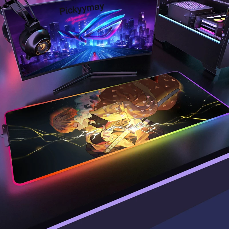 demon slayer anime rgb 900400 rubber gaming mouse pad led laptop keyboard mat anti slip kimetsu no yaiba mousepad cs go xxl free global shipping