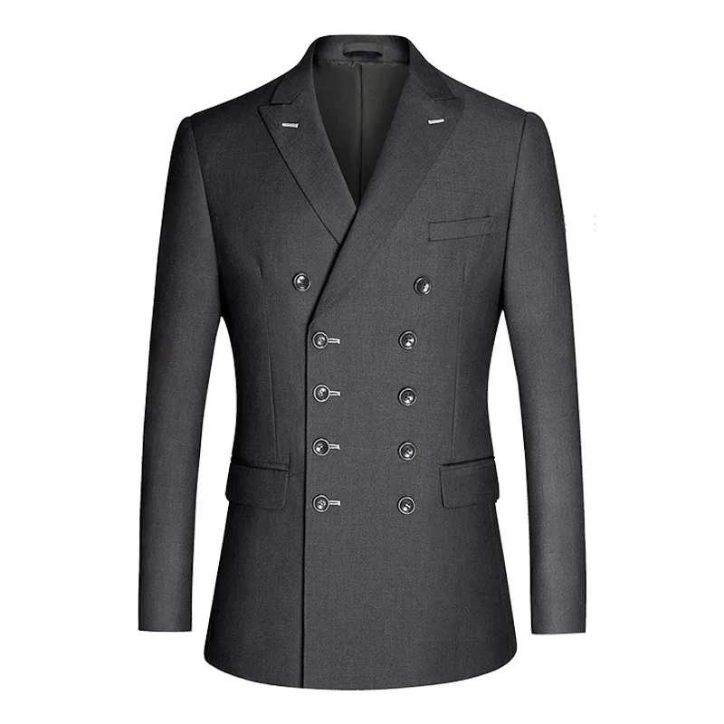 LUCLESAM Men's Business Casual Blazers Double Breasted Suits for Men Autumn and Winter Fashion Dark Blue Black Grey Slim Suit