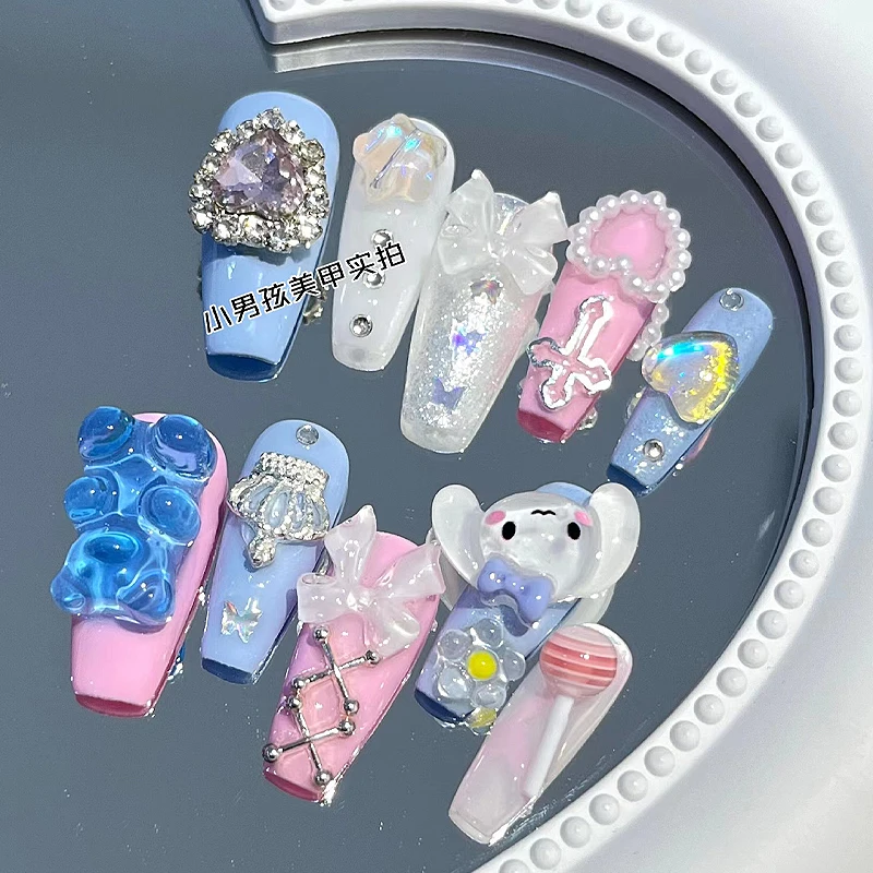 

Sanrio Cinnamoroll Cartoon Kawaii Y2K Candy Series Handmade Manicure Sweet Style Girl Heart Wearable Reusable Nail Patches