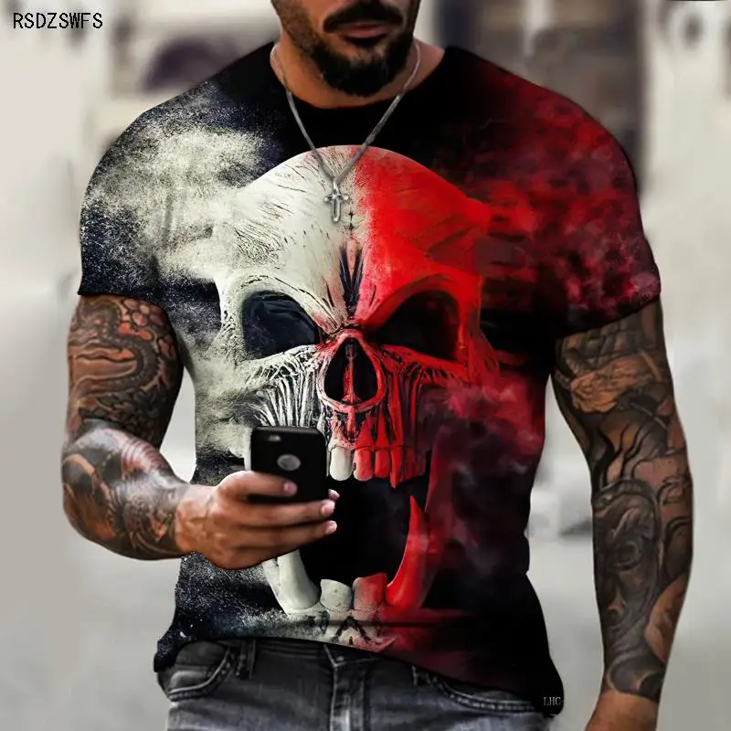 

The New Horror Series Skull And Crossbones Brand Men's Clothing 3D Printing O-neck T-shirt Street Fashion Fashion Loose Oversize