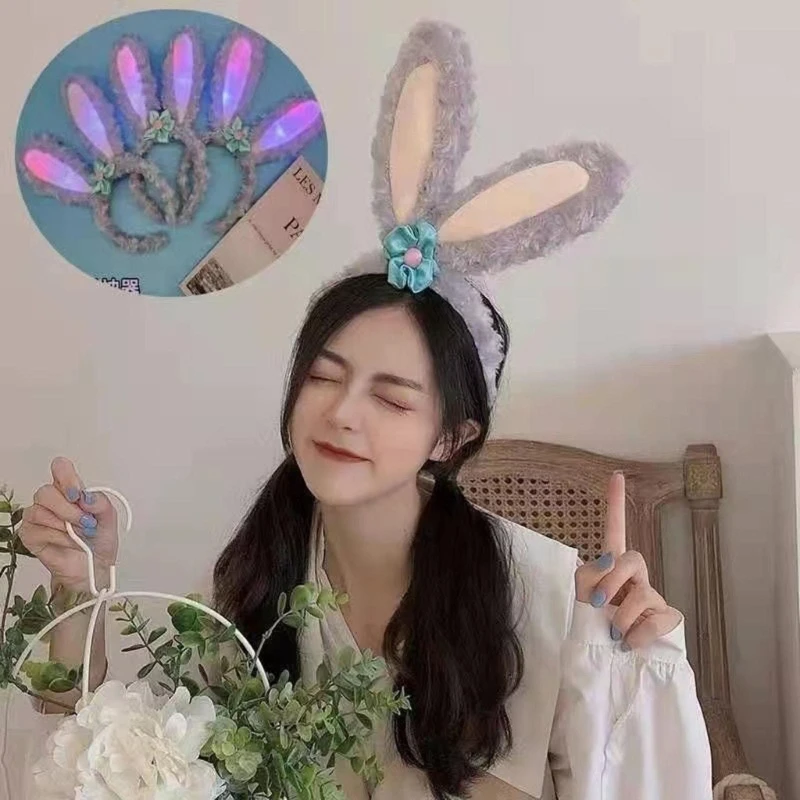 

Light Up Rabbit Bunny Hairband Cartoon Animal Противоскользящий макияж Головной убор Пушистый