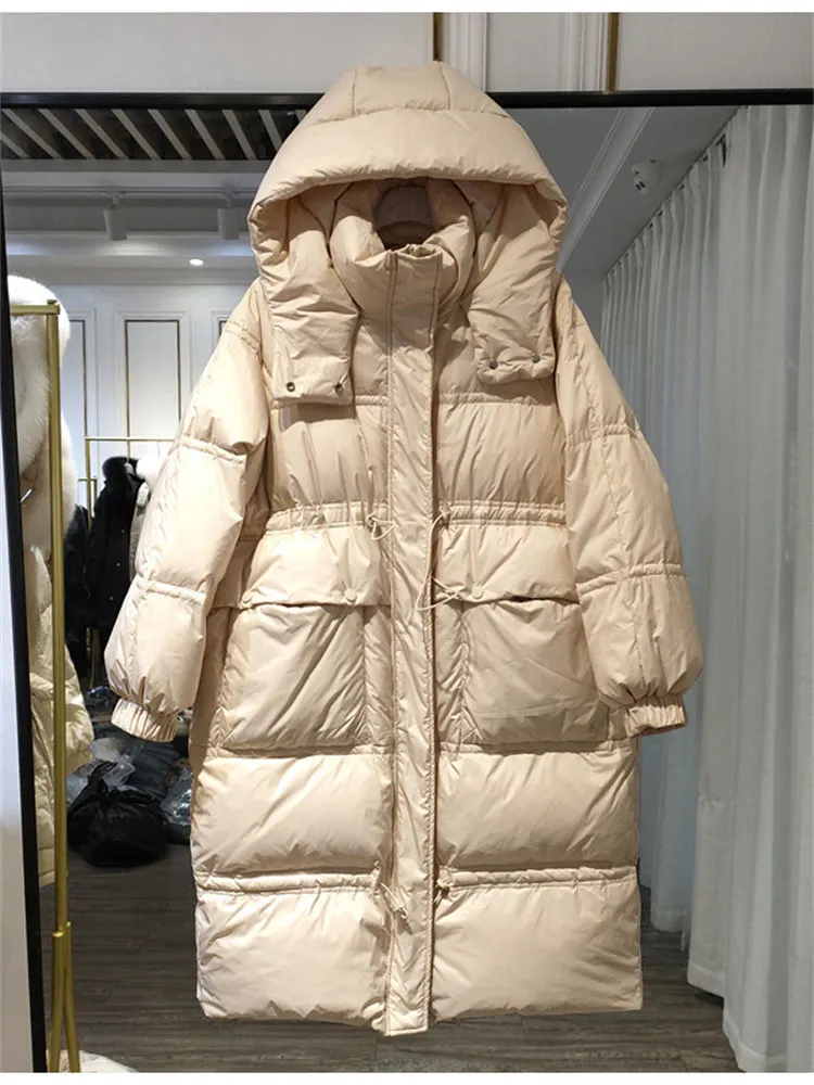 New Down Cotton Coat Women Mid-length Hooded Warm White Duck Down Jacket Female Fashion Wild Multicolor Outer Wear Tops JD2258