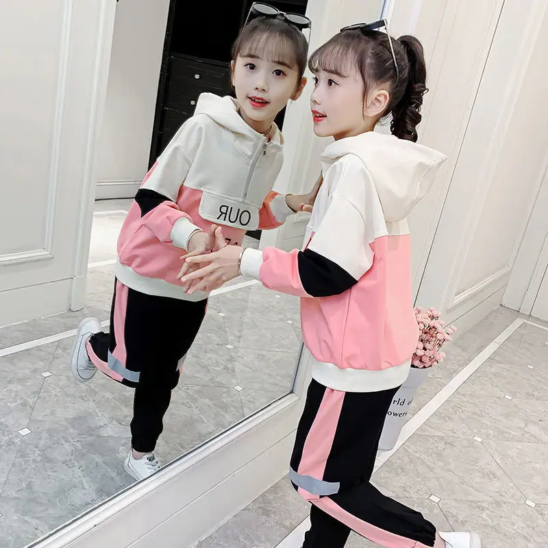 

Fashionable New Girls' Clothing Set Spring Autumn Hooded Outfits Big Kids Middle And Big Kids Leisure Children'S Clothes Suit