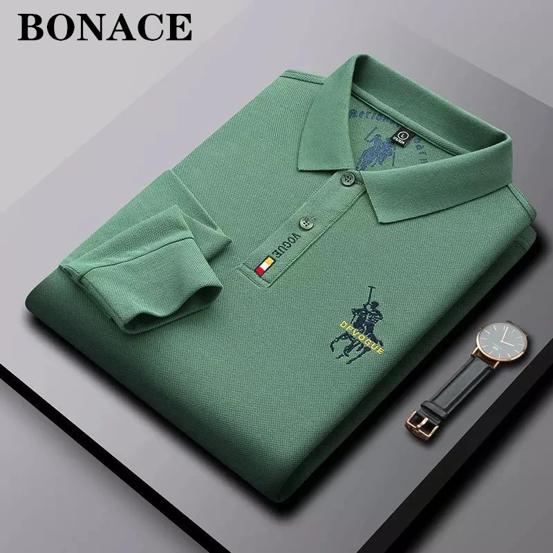 High-end Designer Mens Cotton Polo Shirt Long Sleeve Brand Horse Logo Embroidery 2022 Autumn Lapel T Shirt Trend Casual Paul