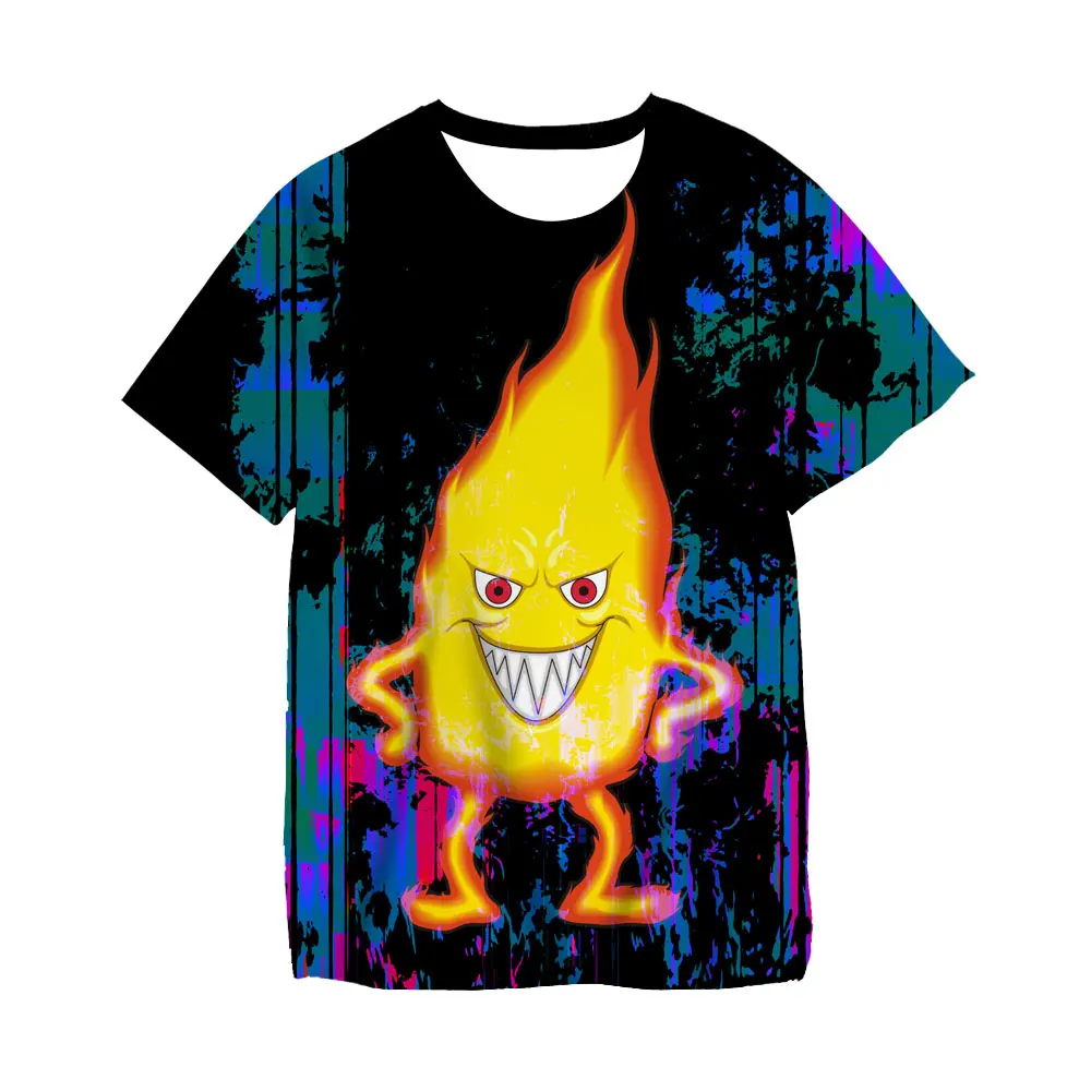 

2022 Summer Kids Fashion 3D T-Shirt Funny Fire Print Boys Girl Tees Children Teen Cool Tshirts 3-14Y Tops