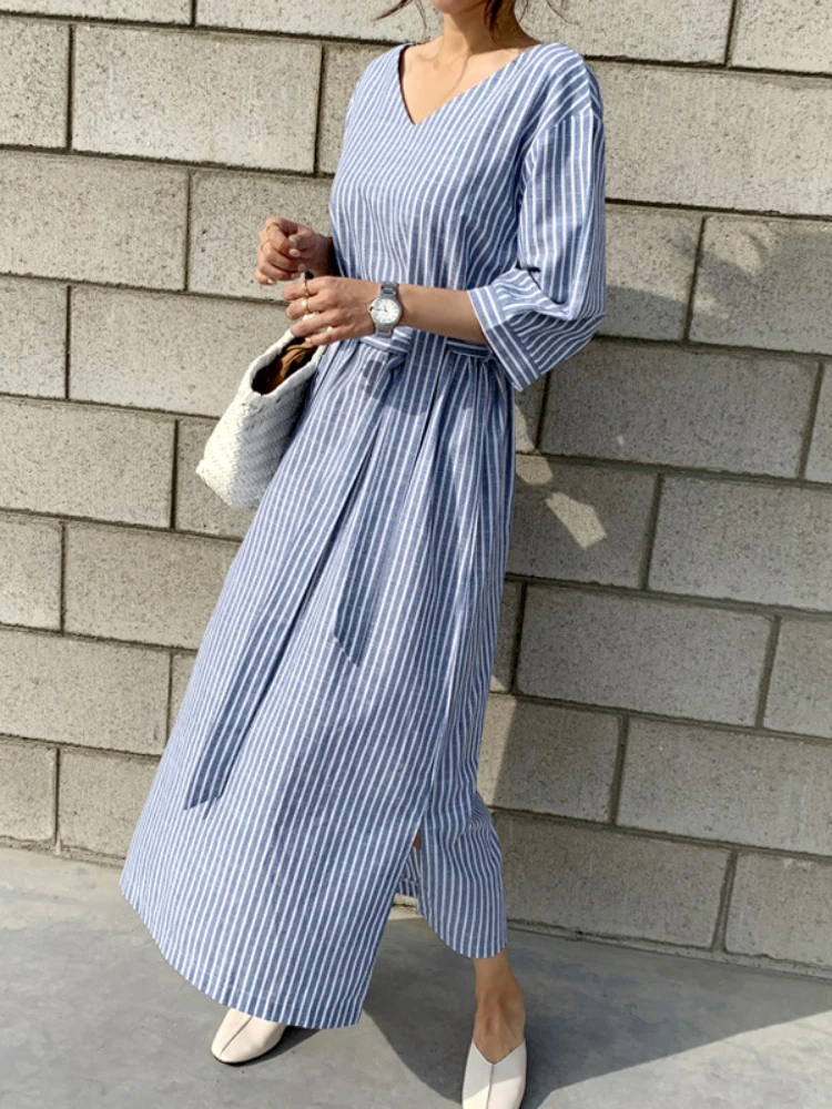 

Spring Summer New Women's Dress Striped Long Sleeve Dresses Streetwear Korean Fashion Vintage Office Wear Elegant Long Dresses