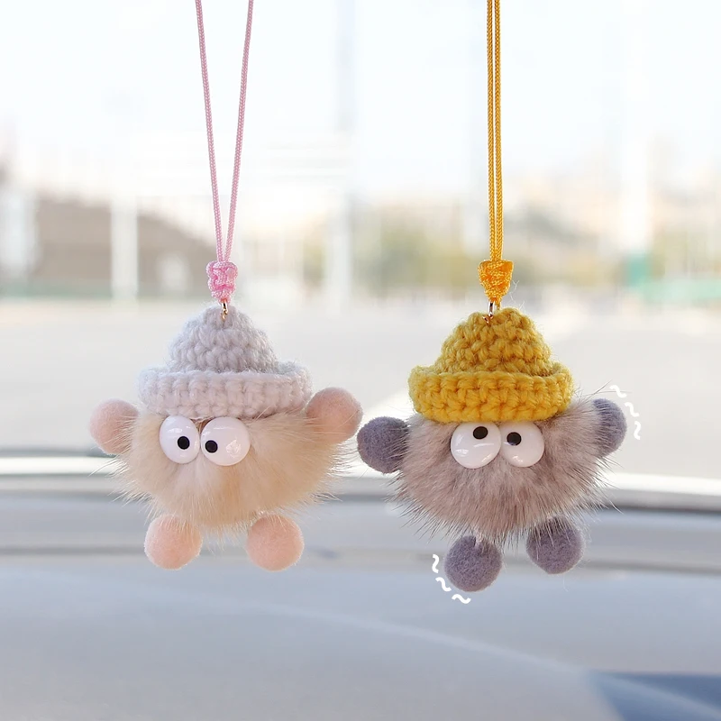 

Cute Mink Fur Doll Car Pendant Rearview Mirror Beautiful Jewelry Hanging Ornaments Personality Car Accessories Interior Woman