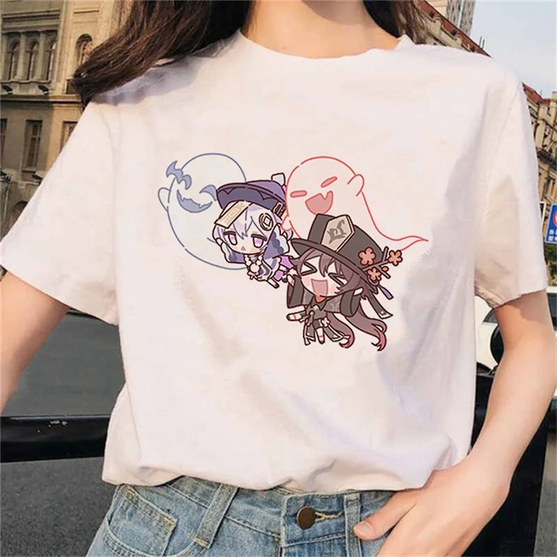 

Women's T-shirt, Kawaii Genshin impact, game pattern, Harajuku top, Hu Tao cartoon, funny Ke Qing