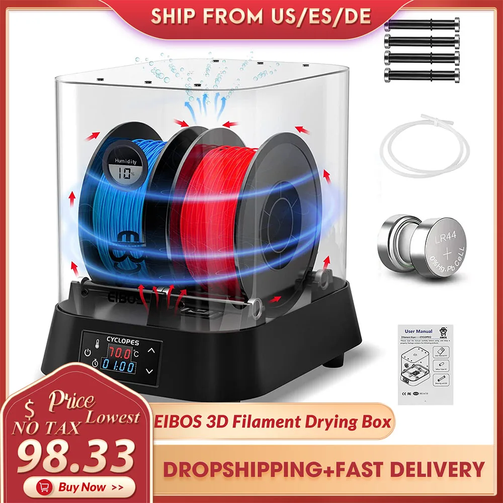 

Нагреватель EIBOS PTC для 3D принтера, коробка для сушки нити, 110-220 В, 100 Вт, в режиме реального времени, влажность, Monit, большая коробка для хранения...