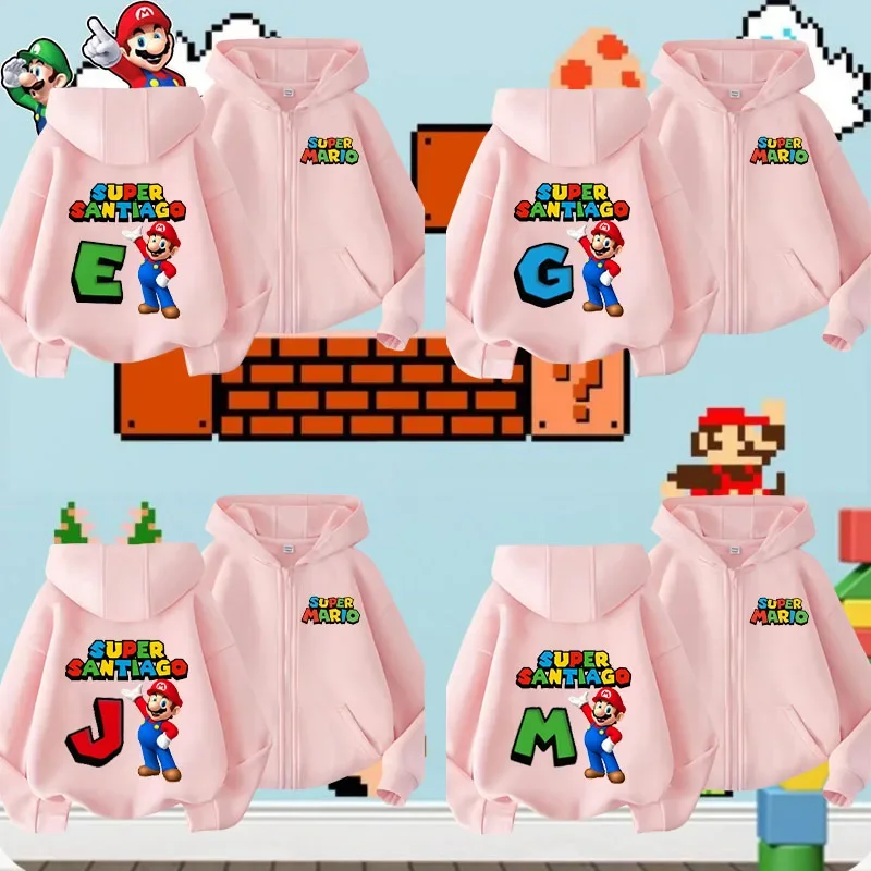 ABCDE Alphabet Kids Zipper hoodie Super Mario Cartoon Print Game series boys and girls Kawaii knitwear Autumn Winter coats