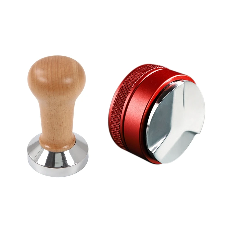 

2Pcs 51Mm Espresso Coffee Tamper Adjustable Coffee Tamper - Red & Wood Color
