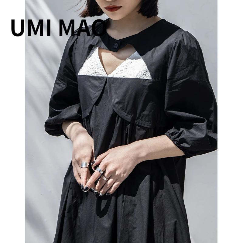 

UMI MAO Yamamoto Summer Dress Women's Mid-length Dress Thin Temperament Dark Style Niche Design Sense Waist Skirt Women Y2K