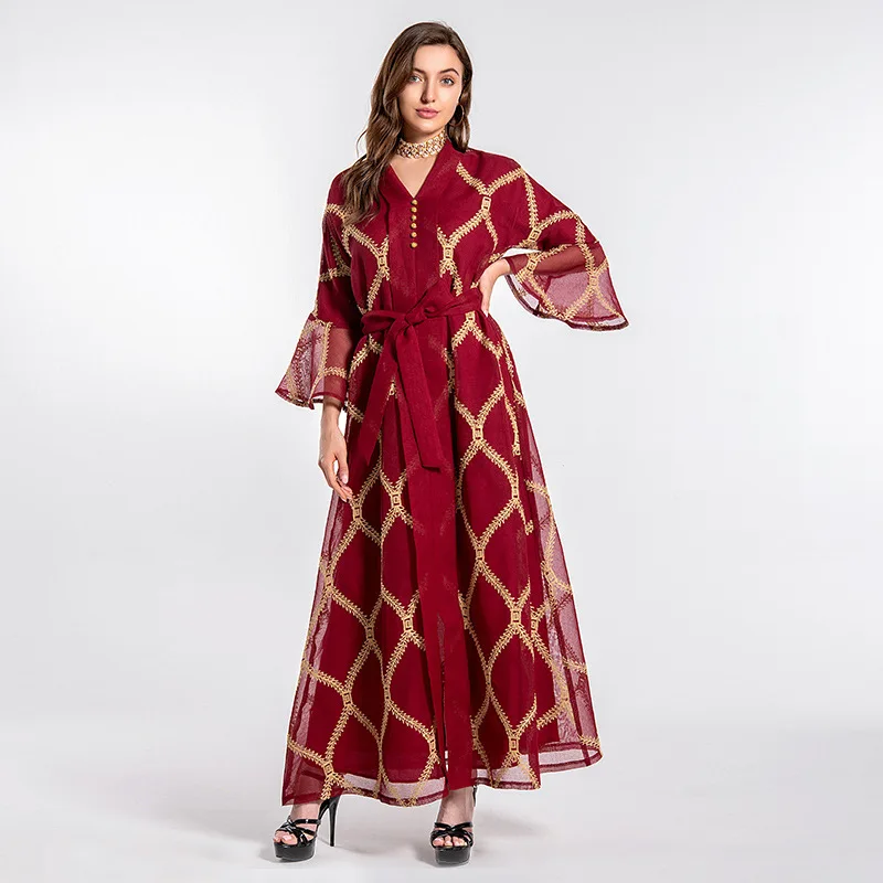 Eid Muslim Dress Women Islam Mesh Embroidery Abaya Dubai Evening Turkish Dresses Jalabiya Moroccan Kaftan Robe Middle East Arabe