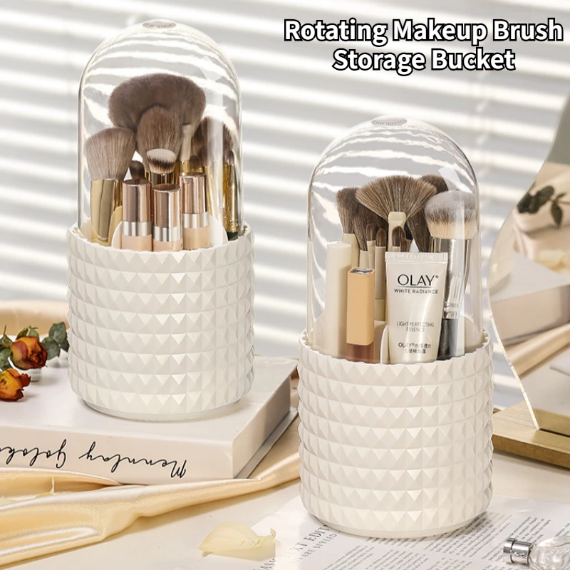 

Makeup Brush Storage Organizer Holder Desktop Makeup Brush Storage Covered Rotating 1pc Clear Makeup Brush Storage Bucket Box