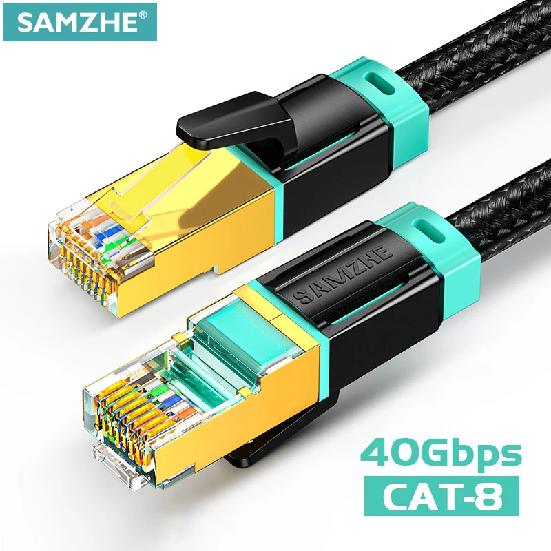 

SAMZHE Cat8 SSTP Ethernet Cable Networking Nylon Braided High Speed 40Gbps 2000MHz Network Internet