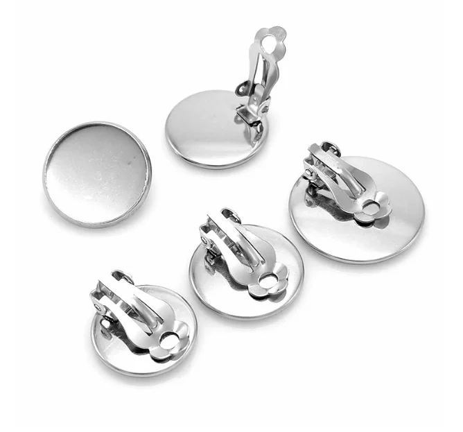 

Stainless Steel 6mm 8mm 10mm 12mm 14mm 16mm 20mm Round Cabochon Earring Settings Ear Clip Cameo Base Blank Tray Do Not Fade