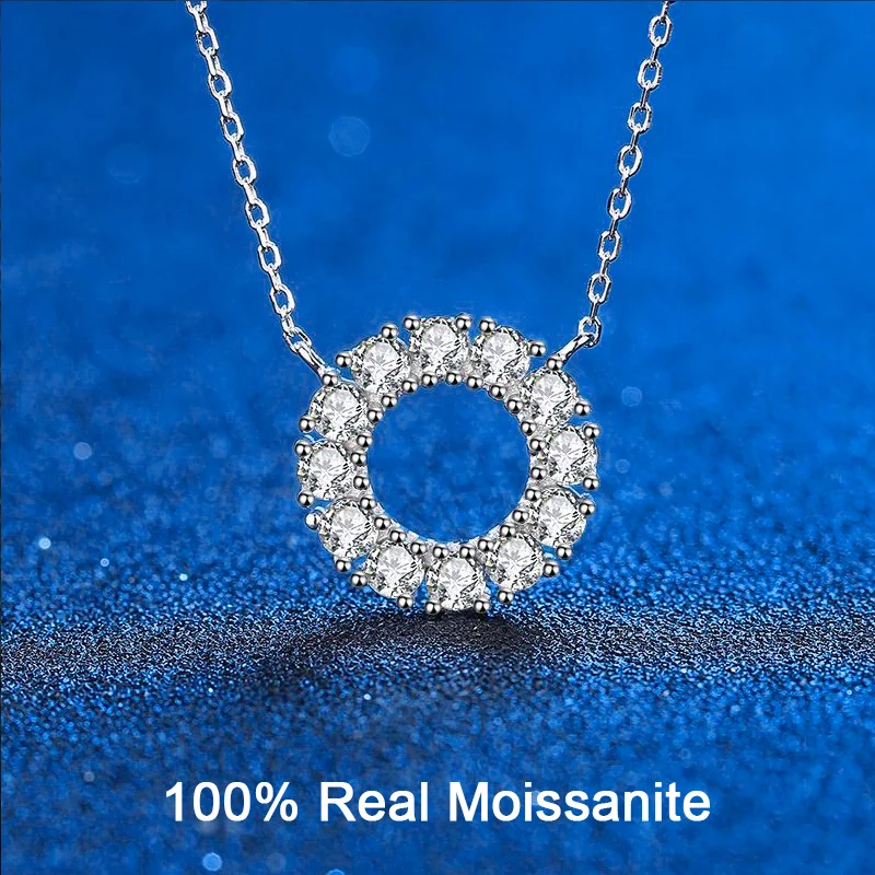 

Real Moissanite Necklace Solid 925 Sterling Silver Diamond Circle Pendant Necklace for Women Men Promise Wedding Gift Jewelry