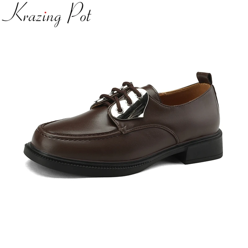 

Krazing Pot Big Size 41 High Quality Thick Heels Retro Spring Shoes Casual Loafers Brand Mature Elegant Office Lady Women Pumps