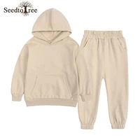 childrens sets 1 12y boys girls solid color long sleeves hoodie t shirt elastic waist casual pants two pieces suit