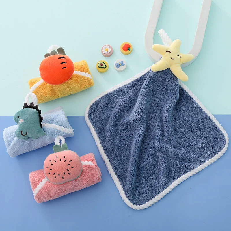 

Kitchen towel can be hung cartoon coral fleece towel thickened absorbent toilet children's towel wholesale kitchen towel