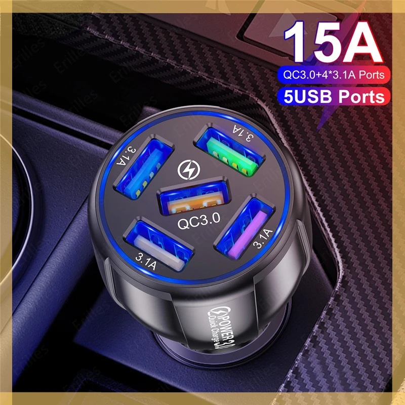 

5 USB Car charger Fast Charger for iphone 12 redmi Quick charge 3.0 Charger portable usb chargers adapter