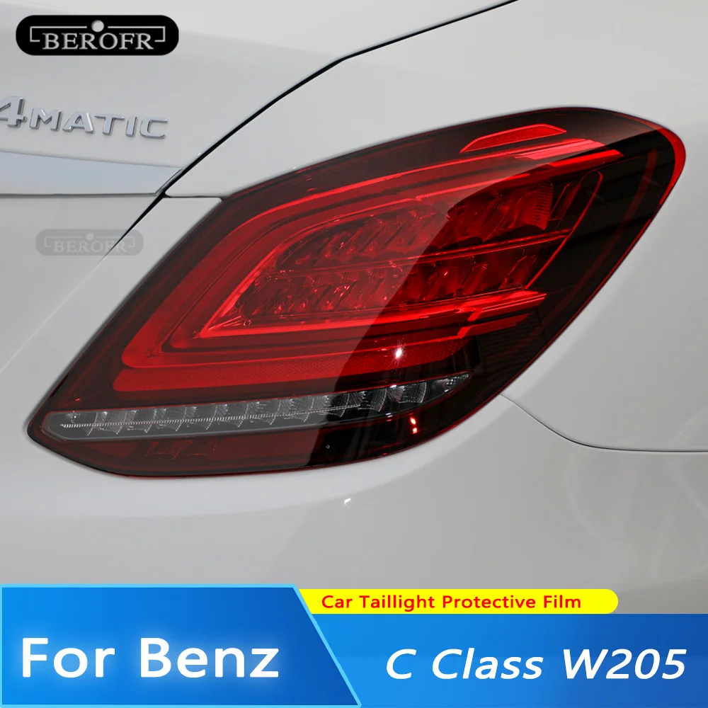 For Mercedes Benz C Class W205 AMG 15-22 Car Headlight Taillight Protection Tint Film Smoke Black Transparent TPU Sticker 2pcs