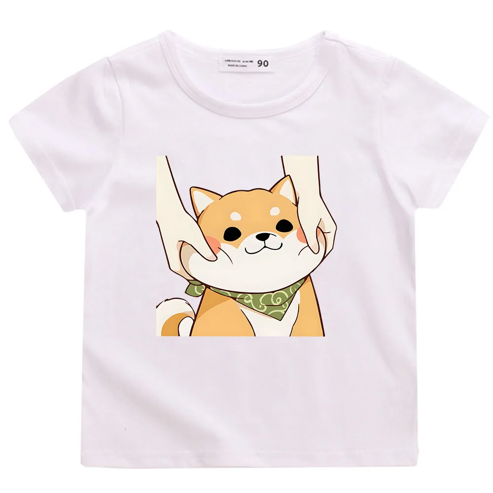 

Childen's Clothing Shiba Inu T Shirt Lovely Dog Print Tshirt Kids Summer Korean Streetwear Girls Casual Tops 100% Cotton Tees