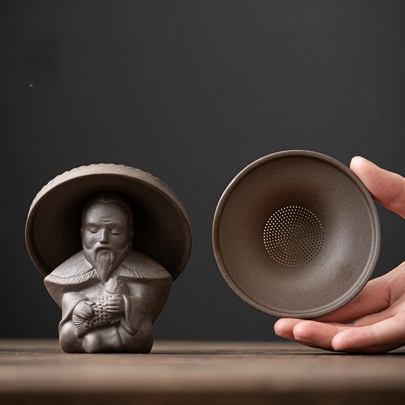 

Чайное ситечко Yuweng, креативная шляпа, сушилка для чая, Ретро керамическая посуда, позолоченный Монк, зернистое чайное ситечко, блюдце
