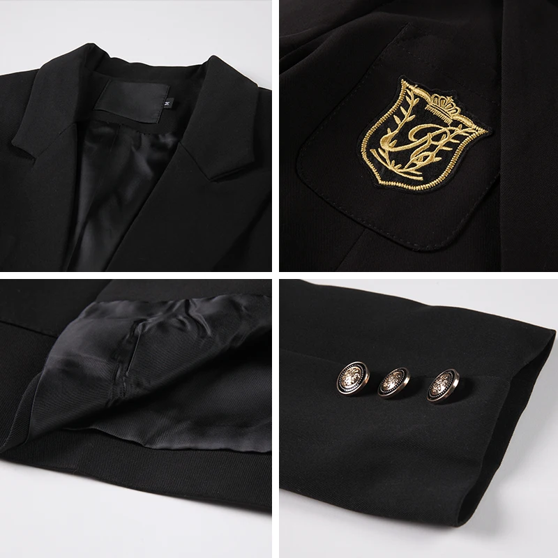 Женский костюм с эмблемой в стиле колледжа черная куртка на пуговицах весну и