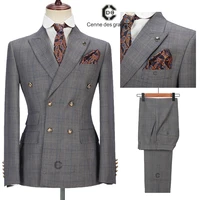 2022 cenne des graoom plaid double breasted costume homme new men suits slim fit six button 2 pieces outfit set from turkey 188
