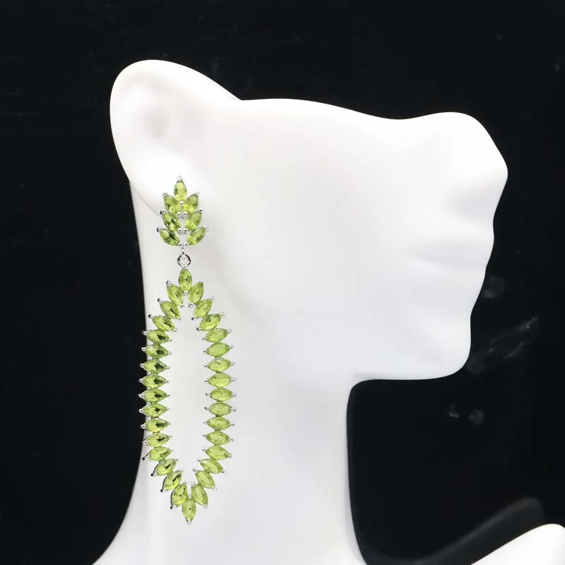 Серьги Серебряные в европейском стиле суперевропейский дизайн Зеленый Перидот