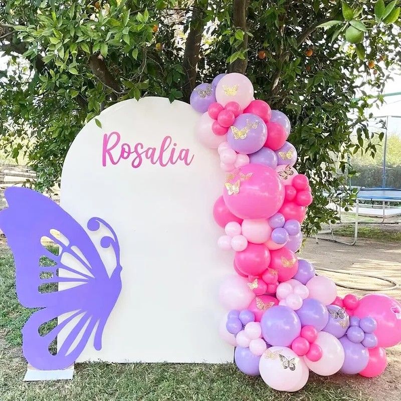 

Розовые пурпурные воздушные шары, гирлянда с бабочками, украшение для вечерние, ярко-розовые воздушные шары, украшение для первого дня рожд...