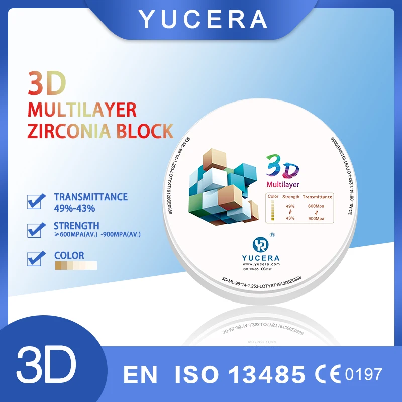 

3D Pro Multilayera1 a2 a3 цветной стоматологический циркониевый блок для короны и моста Цирконий заготовка для crownCADCAM фрезерный циркониевый диск
