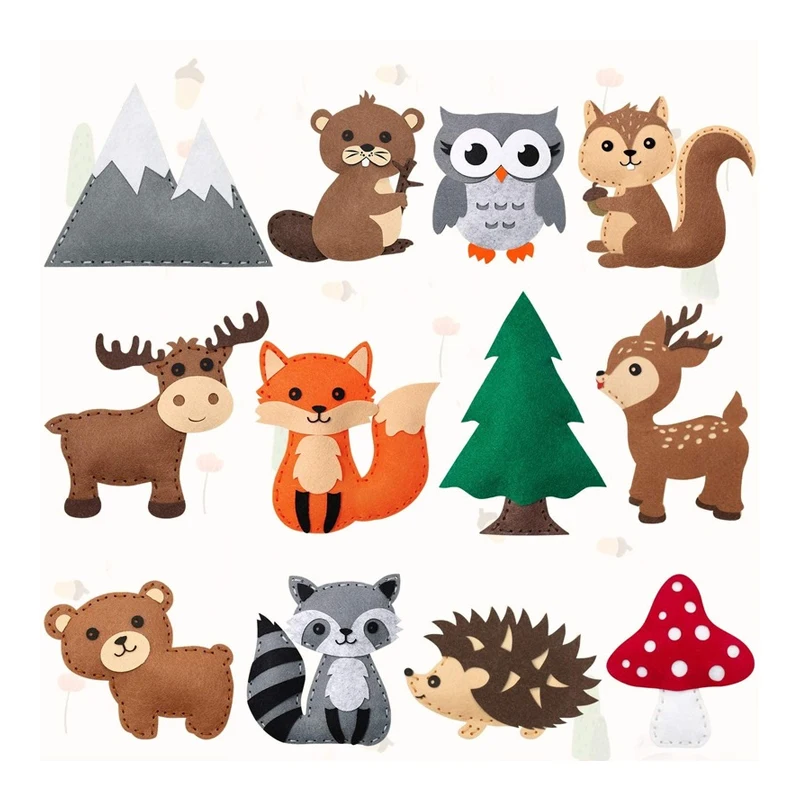 Woodland Animals Craft Kit Forest Creatures DIY Sewing Felt Plush Animals for Kids Beginners Educational Sewing Set Girl Art Toy