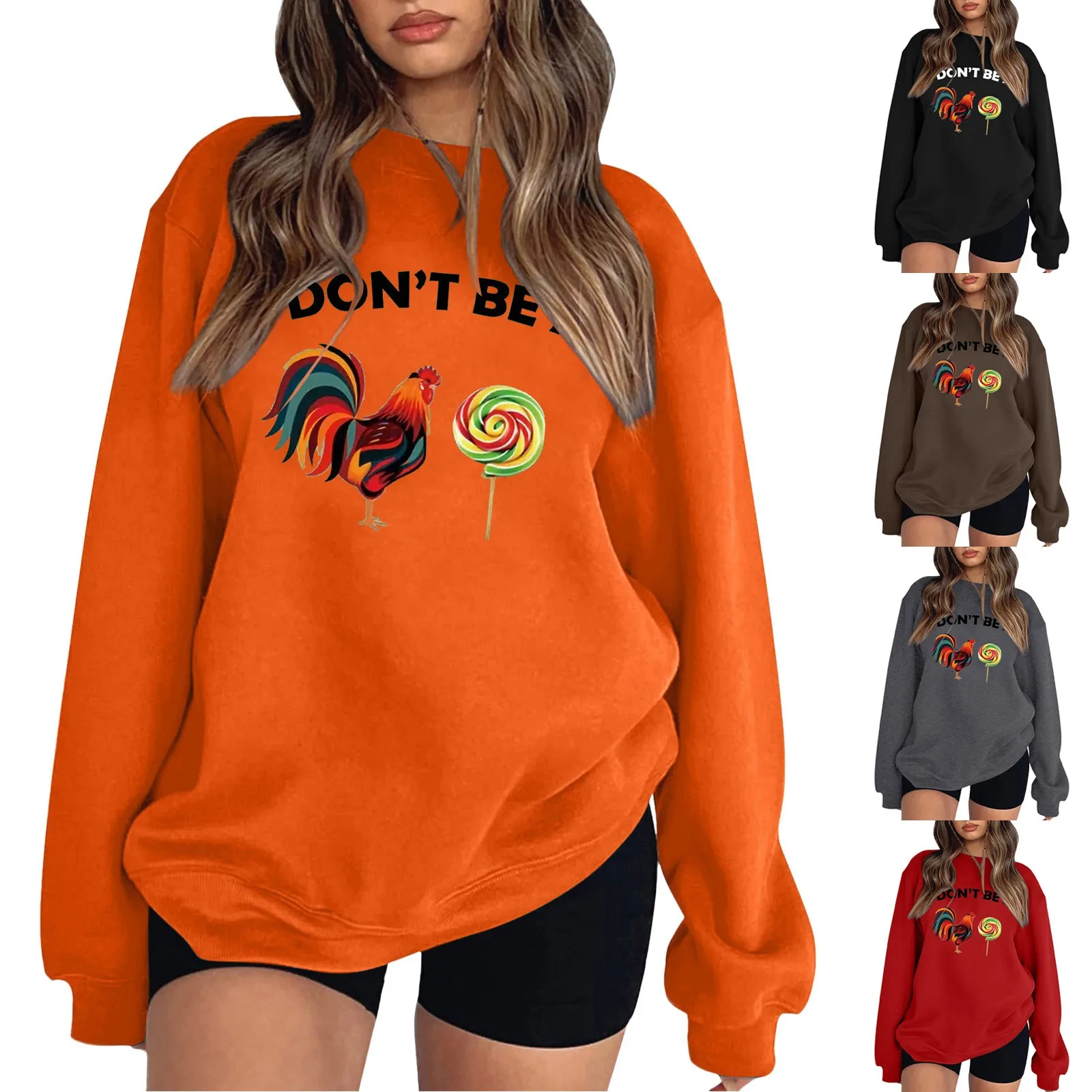 

Womens Fashion Casual Long Sleeve Crew Neck Sweatshirts Printed Pullover Hoodless Loose Sports Oversize