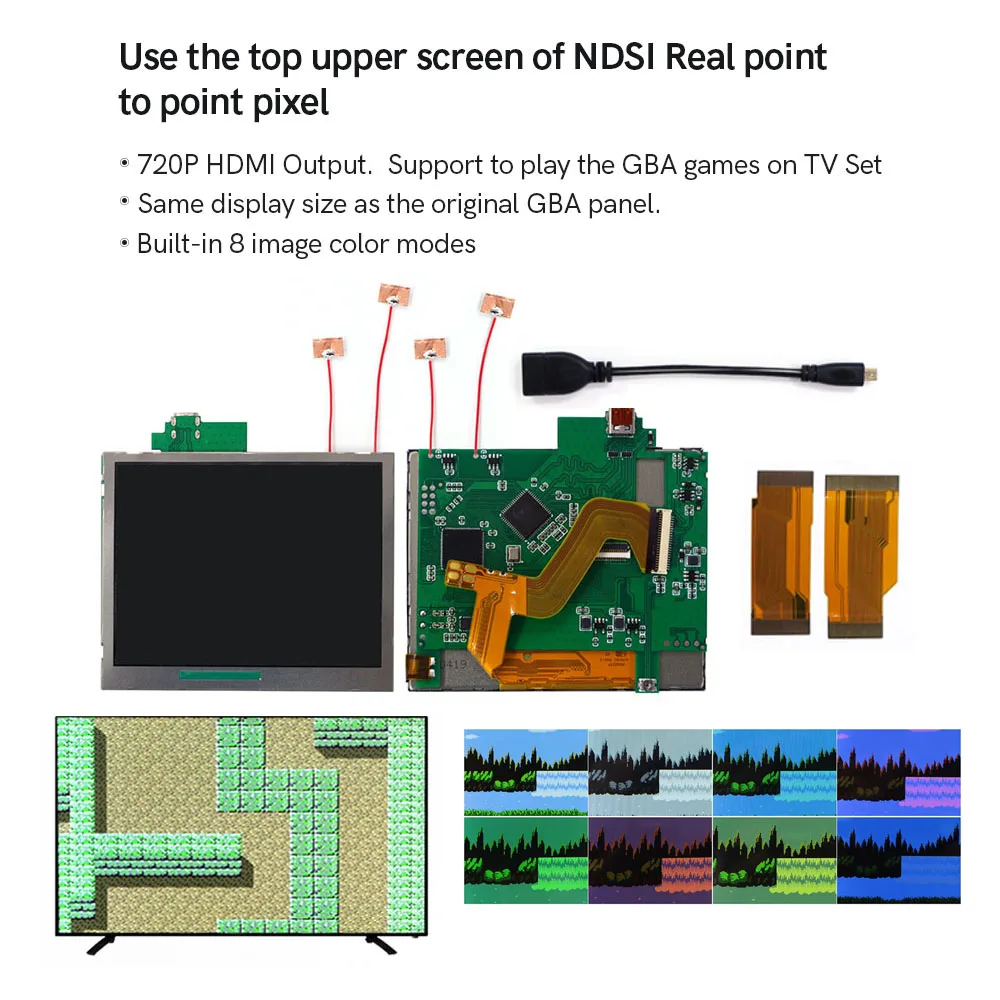 Фото 720P HDMI GANi LCD-экран с подсветкой для GBA, ретро-дисплей с пиксельной подсветкой для консоли Game Boy Advance №3