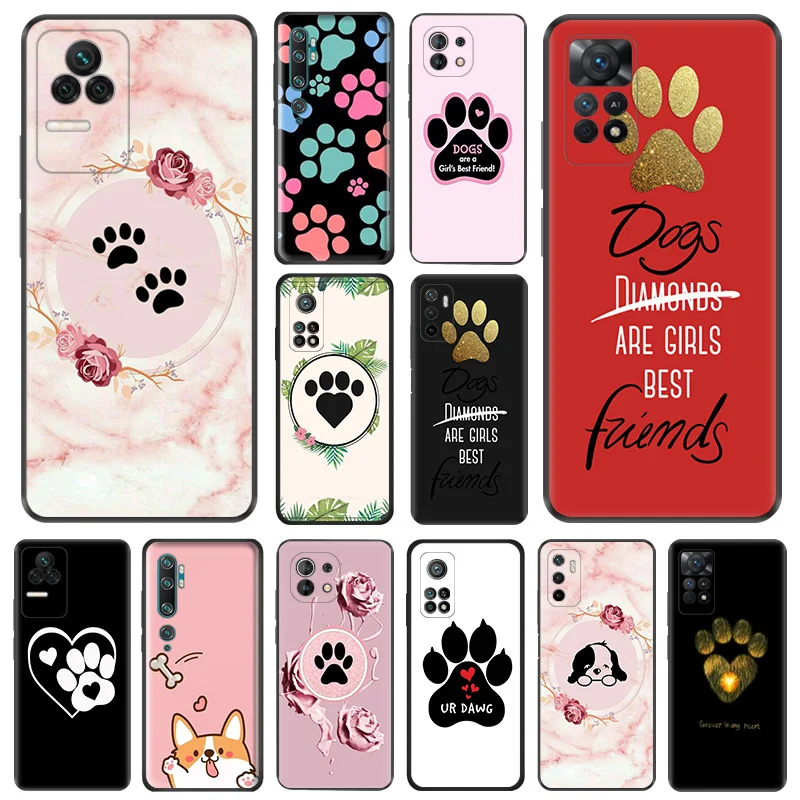 

Soft Phone Cases For Xiaomi 13 Lite12T 12S Ultra 12X 12 A2 Lovely Cute Dog Paw Redmi 12C K50 K60 Pro CC9E Black Matte Cover