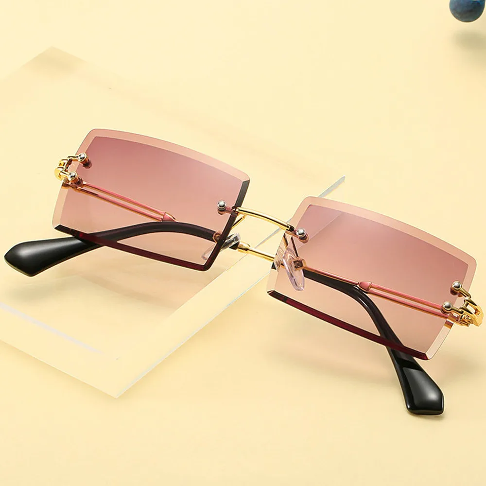 

Fashion Luxury Brand Rimless Rectangle Sunglasses Women Trendy Men Shades Alloy Sun Glasses Designer Wholesale 2021 Vintage