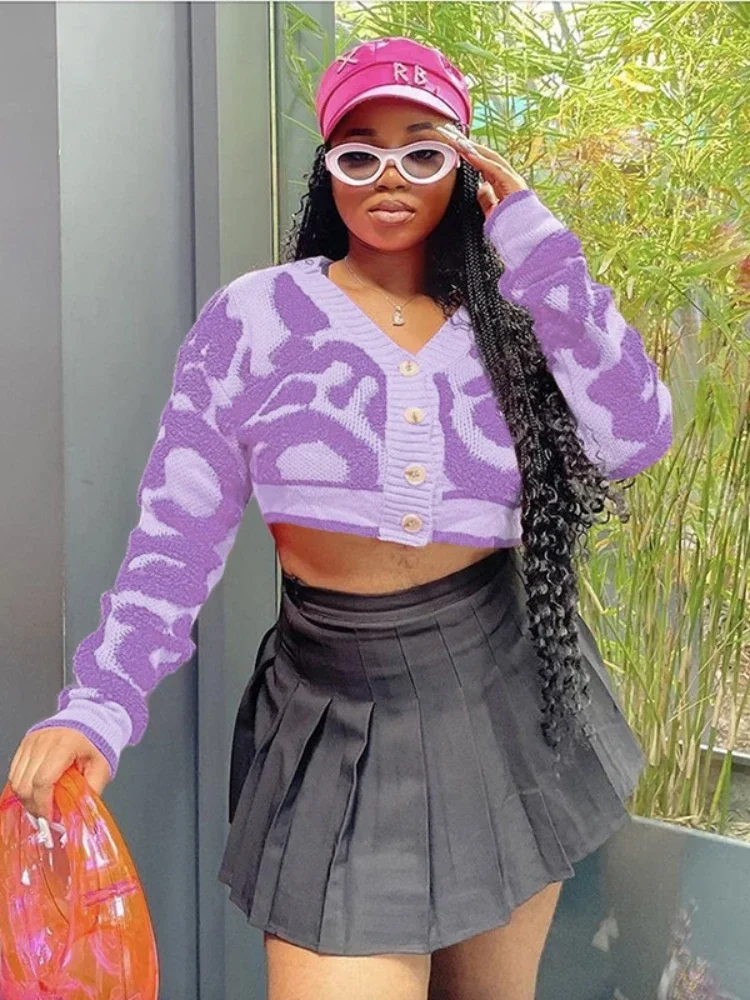 Кардиган XIZOU Y2K женский с V-образным вырезом стильный Повседневный теплый вязаный