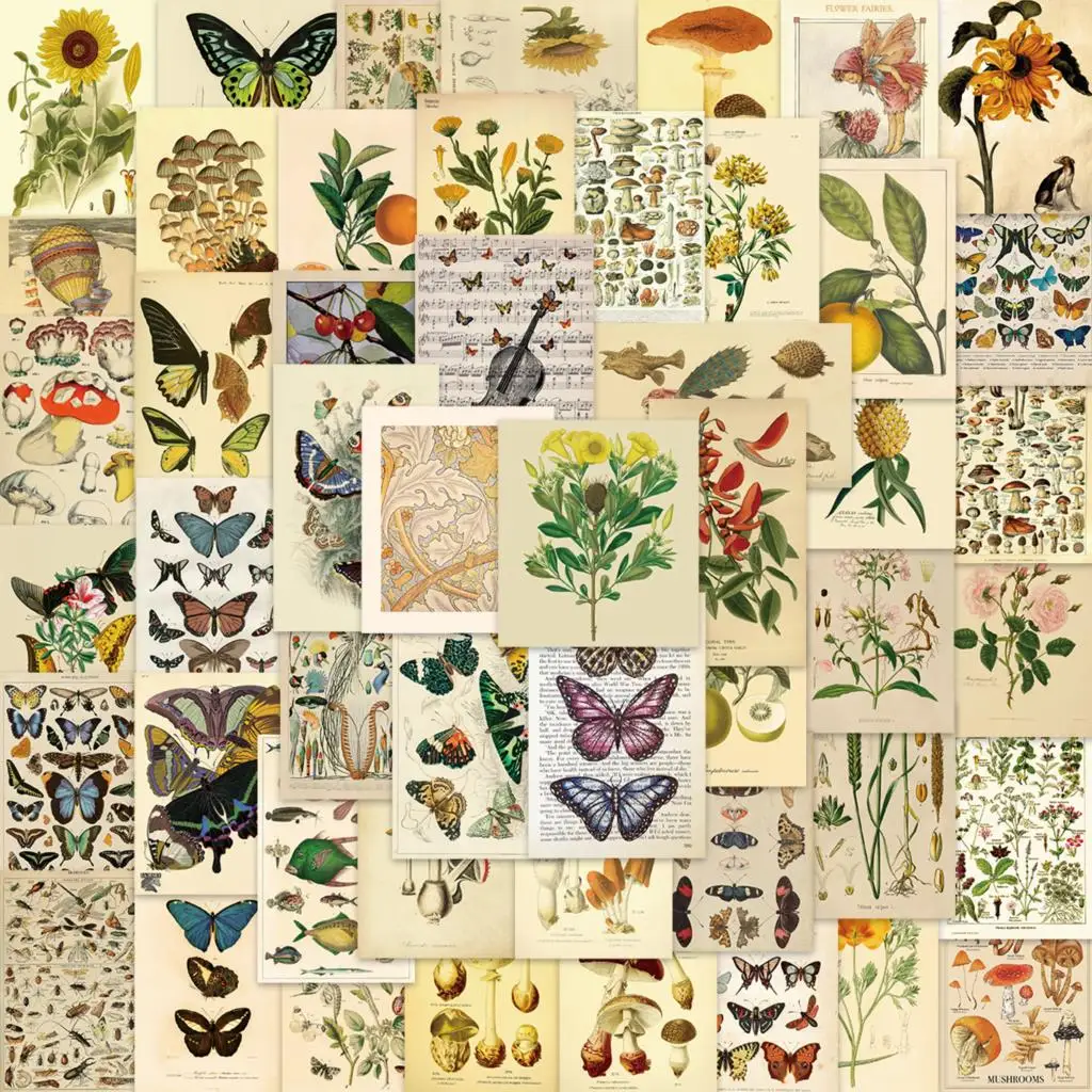 

10/50PCS Retro Plant&Animals Aesthetics Classic Stickers Vintage For DIY Notebook Luggage Motorcycle Laptop Refrigerator Decal