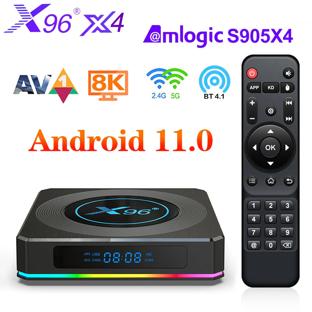 

X96 X4 Android 11 Smart TV Box Amlogic S905X4 Bluetooth 4.1 4GB 32GB 64GB 4K 8K RGB X96X4 TVBox 2.4G&5G Dual Wifi Set Top Box