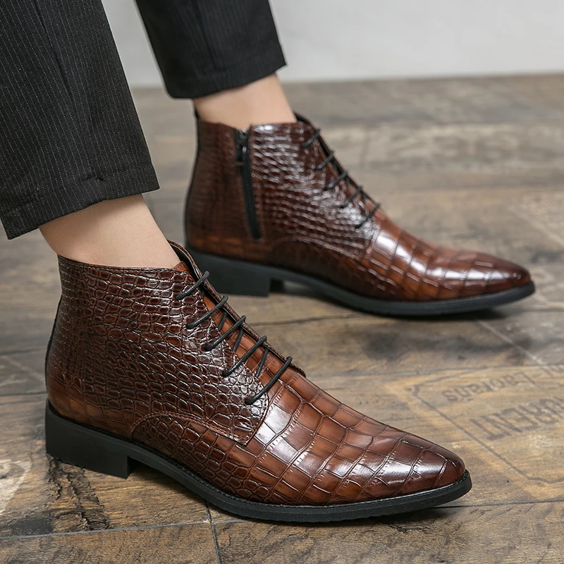

Winter Short Boots Lace Up Luxury Chelsea Boots Fashion Thick Sole Pointed Toe Designer Boots Casual Shoes Business Men's Boots
